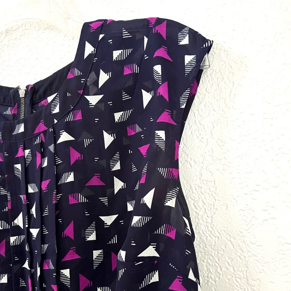 Halogen Black White Purple Abstract Peplum Short Sleeves Casual Blouse Tops M - Picture 4 of 7